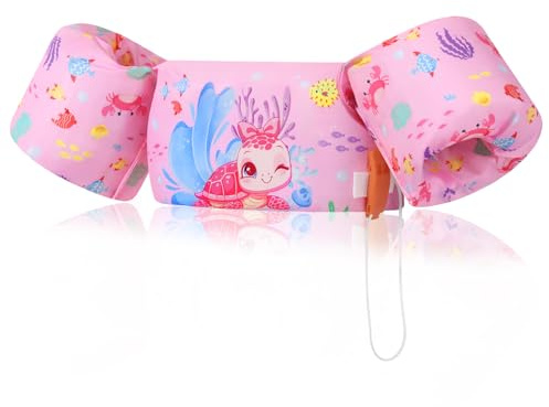 MoKo Gilet de Natation Enfant, Brassards de Natation Enfant Ceinture Réglable Gilet de Flottaison à Dessin Animé Flottant Mignon, Dispositif de Flottaison pour Garçons Filles,20-50 LBS, Tortue Rose