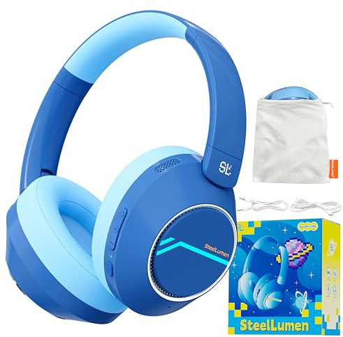 Steellumen Casque Bluetooth sans Fil Enfant, Casque Anti-Bruit Enfant Audio, Mode ANC 40 Heures de Temps de Jeu, Type-C Charge Rapide, Limite de Volume 74/85/94 dBA, pour Ecole/Voyage