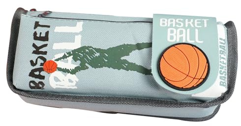 YUEcthynous Basketballthema Doppelreißverschluss Segeltuch Federmäppchen,Cartoon Basketball Doppelschicht Bleistifttasche,Große Kapazität Segeltuch Bleistiftkasten Schule Bürobedarf (Himmelsblau)