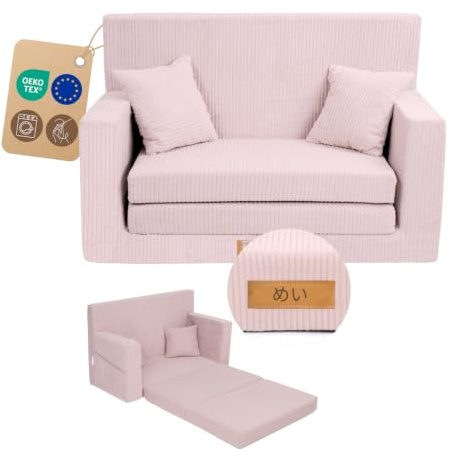 Flumi Personalizzato Divanetto Bambini con Funzione Sleep - 3 in 1 | Divani Piccoli | Divano Bambini | Colore: (velluto a coste Rosa)