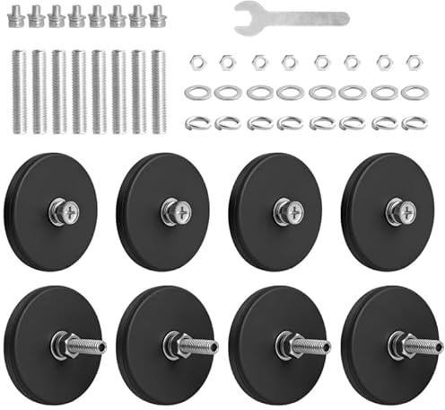 8 Piezas Imanes Neodimio de Goma, Imanes de Rosca de 43 mm, con Tornillos y Tuercas M5,12 kg de Fuerza de Sujeción para Vehículos, Lámparas, Instrumentos, Dispositivos y Montaje de Herramientas