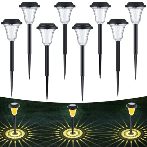 Wudyfei Solar Lights Outdoor Garden 8 Pack, LED Garden Lights Solar Powered Waterproof, Solar Pathway Lights Outside for Patio,Lawn,Yard, Landscape, Walkway, Path Decor(Warm White)