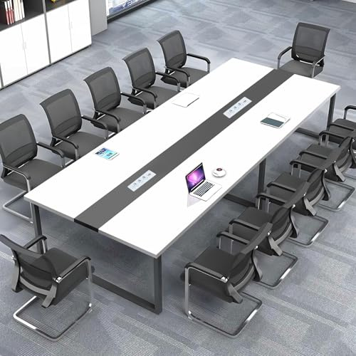 ZRBDDEF Tavolo da Riunioni per Ufficio Moderno con Passacavi Integrato, Grande Tavolo Conferenza per Sala Meeting, Struttura Stabile per Più Persone