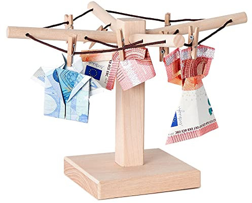 Miniatur Wäscheleine als Verpackung für Geldgeschenke: Hochzeitsgeschenke für Brautpaar, Geld Geschenk und Deko zur Taufe, Konfirmation und Geburtstag, Geschenkverpackung, Wäscheständer, Wäschespinne