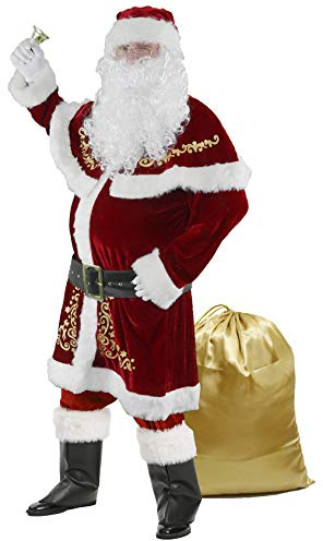 Ahititi Costume de Père Noël pour Hommes 12pcs Complet de Déguisement de Noël pour Adulte Rouge Velours de Luxe Vêtement de Père XL