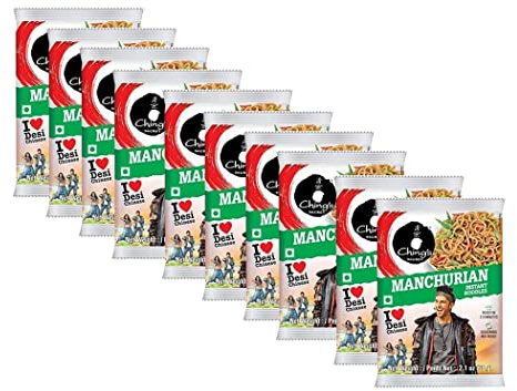 Chings Manchurian Noodles 60g (Pack of 10) – Original Hakka Noodles – Manchurian – Stir Fried Noddles with Seasoning – Easy to Cook - Non Sticky