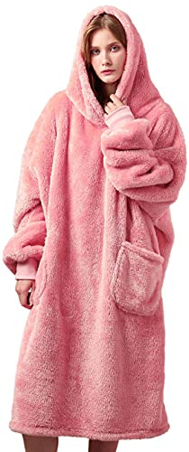UMIPUBO Felpe Coperta con Cappuccio con Maniche Indossabile Oversize Donna TV Blanket Pullover Hoodie con Tasca Morbida Felpa Sherpa Fleece per Adulti Uomo Donne, Adolescenti Taglia Unica, Rosa