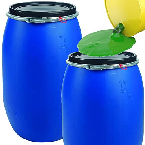 STORM TRADING GROUP 220 Litre Extra Large Capacity Plastic Blue Open Top Keg Drum Barrel for Storage Food Grade with Lid For Shipping Food Cooking (1)