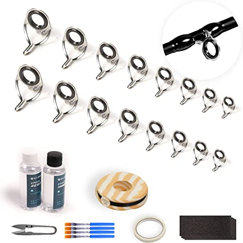 OJY&DOIIIY Kit de réparation de Canne à pêche, Fournitures Tout-en-Un pour œillets de Canne à pêche avec Guides de Canne, Colle époxy, Fil d'emballage et Ruban adhésif