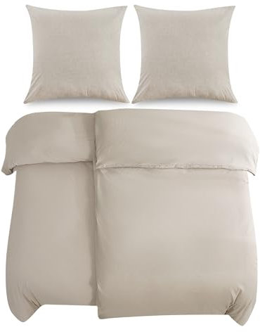ATsense Bettwäsche 135x200 cm Baumwolle 4teilig, Bettwäsche-Sets Beige ÖkoTex-Zertifizierte mit Leinenartigem Griff, Atmungsaktiv, 2 Bettbezug und 2 Kissenbezug 80x80 cm