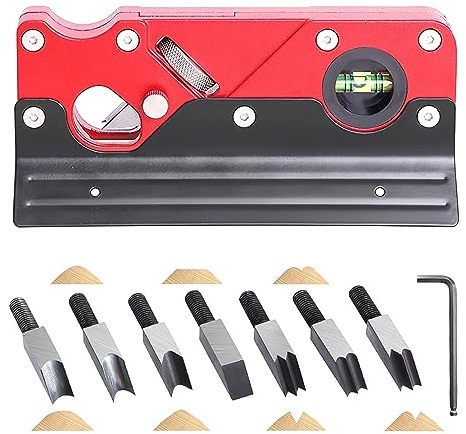 Chamfer Plane, Wood Chamfer Plane with 7 Cutter Heads, Woodworking Edge Corner Flattening Tool with Auxiliary Locator, Woodworking Hand Planer Suitable for Quick Edge Trimming of Wood (Red)