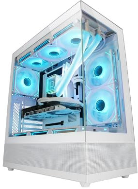 Mars Gaming MC-Set, ATX PC-Gehäuse, Durchgehende Front und Seitenteile aus Gehärtetem Glas, Bodendesign mit Airtech Mesh Technologie, Dual Chamber Gaming Semitower, Bis zu 9X Lüfterleistung, Weiß