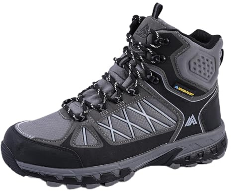 Queday Mens Waterproof Lightweight Hiking Boots Anti-slip Shoes, Gray, 45