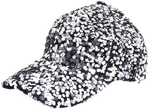 Sequin Baseball Cap for Women Girls Trucker Hat Sun Hat Golf Visor Hat Sparkly Bling 80s Party Hat for Hip Top Beach Travel (US, Alpha, One Size, Black Silver)