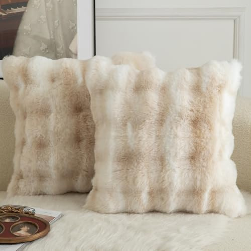 Mandioo Pack of 2 Cushion Covers 65cm x 65cm Decorative Thick Plush Wool Throw Pillow Covers cases for Sofa Bedroom Living Home 26 x 26 Inch White Beige