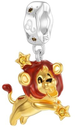Jokmeo Charm ciondolo con segno zodiacale Leone e perla in argento sterling 925, compatibile con bracciali e collane europei, accessorio moda da donna.
