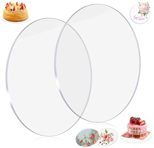 2 Piezas Platos para Tartas Acrilico, Ø 20 cm Reutilizables Cake Board, Espesor 2 mm Bandeja para Tartas, Disco para Tartas de Acrílico Transparente, para Servir Tartas y Pasteles