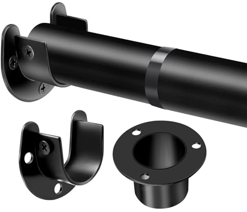 Extendable Wardrobe Pole Black 43-107cm Wardrobe Rails and Fittings 33mm Tube Diameter Stainless Steel Clothes Hanging Pole With Screws and Fixing Sockets for Wardrobes Cloakroom Balconies Bathrooms