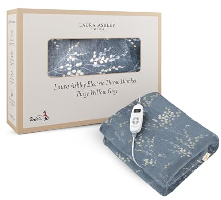 Laura Ashley Heated Throw Electric Blanket - 160×130cm Electric Heated Throw Blanket for Sofa - Machine Washable Heated Blanket - Ultra-Soft Fleece, Energy-Efficient, 10 Settings, Auto Shut-off Timer