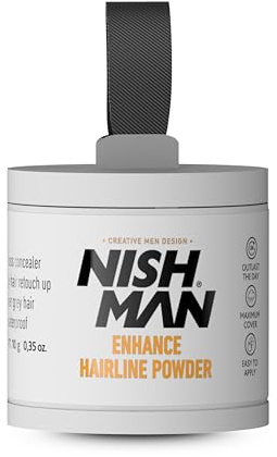 NISHMAN Enhance Hairline Powder – Black 10g – Hairline Filler for Men – Conceals Hair Gaps and Thinning Areas – Adds Natural Density and Sharp Definition – Lightweight, Smudge-Free Formula