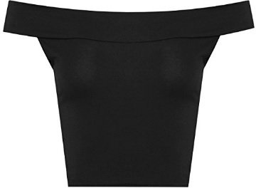 WearAll Womens Off Shoulder Plain Short Crop Bandeau Ladies Open Cowl Neck Top 8 - Black - 8-10
