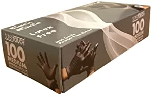 SuperTouch 100 Strong Size MEDIUM Nitrile Black Latex FREE Disposable Gloves Tattoo Artist Hairdresser Gardening Medical Decorator Beauty Salon