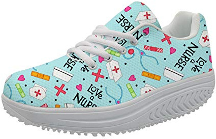 Showudesigns Infirmier Basket Femme Compensee Talon 5cm Chaussure de Sport Plateforme Sneakers infirmière Minceur Chaussures Running Taille 41 EU