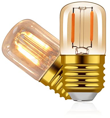 Hcnew E26 LED Amber Night Light Bulbs 1W, T28 Mini Edison Tube Lamp 2200K Warm, 10W Incandescnet Equivalent,Non-Dimmable Replacement Decorative Bulb Oven Bulb 2 Pack