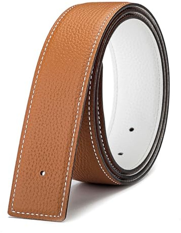 Vatee's Cinturones de cuero genuino reversibles para hombres/mujeres correa de cinturón de repuesto sin hebilla 32mm de ancho 95cm de largo Blanco & Amarillo