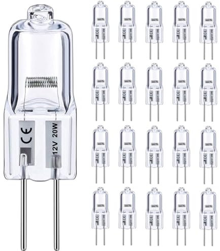 Vinaco G4 12V 20W Halogen Glühbirne, 20er Pack G4 Halogen 20W Leuchtmittel Dimmbar Warmweiß 2800K, Lange Lebensdauer Halogenlampen G 4 20 Watt für Unterschrank-Puckleuchte, Kronleuchter.