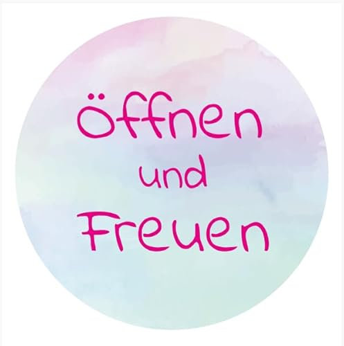 120 Sticker | Motiv Öffnen und Freuen | 5 cm Durchmesser | runder Aufkleber für Geschenke, Briefe, Einladungen, Paketaufkleber uvm.