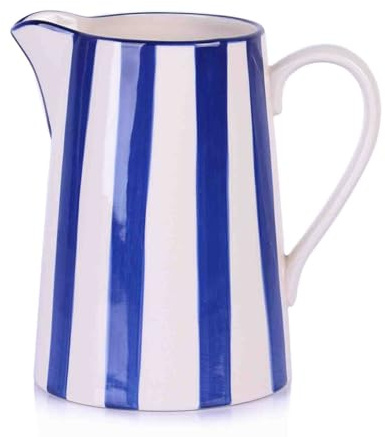 orenm Pichet à fleurs en céramique de style ferme, 1,5 l, pichet décoratif en céramique, vase femme, centre de table pour la maison, la cuisine, la table à manger (B-rayure)