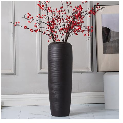 Grand vase moderne pour décoration de sol avec arrangement de fleurs séchées Noir 50 cm