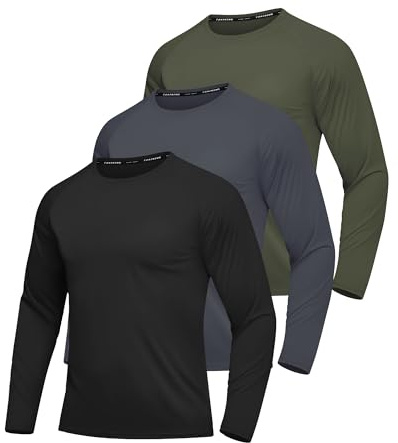 Paquete de 3 camisetas de protección solar UPF 50+ de manga larga para hombre, para correr, pescar, para hombre, secado rápido, ligeras, Paquete de 3: negro, gris oscuro, verde militar, Medium