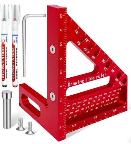 1 Piezas Escuadra Carpintero Escuadra Carpintero 3D 22.5-90 Grados Escuadra de Carpintero 3D Multiángulo Escuadra Carpintero de Aleación de Aluminio para Ingeniero Carpintero (Rojo)
