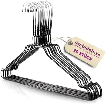 Ambideluxe | 20 Drahtbügel Schwarz | Hosenbügel | Metall Kleiderbügel mit Zinkbeschichtung & PE-Ummantelung | Platzsparende & langlebige Drahtkleiderbügel | Für Schrank, Garderobe & Wäscherei