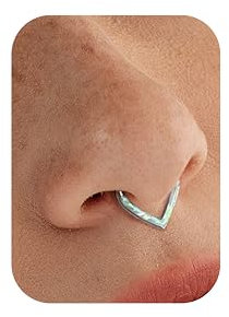 BodyBonita Opal 16G Träne Septum Piercing Schmuck - Septumring mit Scharnier aus Chirurgischem Stahl 316L Nasenring Conch Helix Piercing Schmuck Daith Ohrring, Weiß Opal, 10 mm, Silber