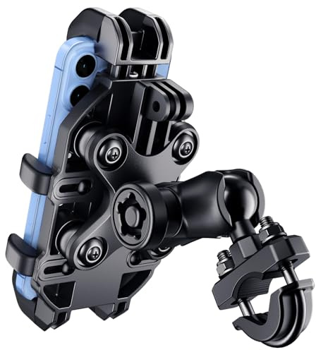 Thlevel Motorcycle Phone Mount Holder with Vibration Dampener Anti-Shake 720° Adjustable for iPhone 16 Pro Max for Samsung 5.4''-6.9'' Phone Anti-Theft Dirt Bikes(U Shape Base 0.6-1.1 Handlebar)
