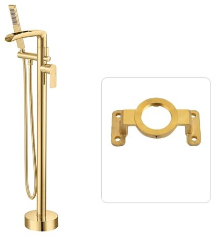 BiaoTeng Grifo de Bañera Exenta en Cascada Latón Frio y Caliente Grifo Bañera y Ducha Cascada oro