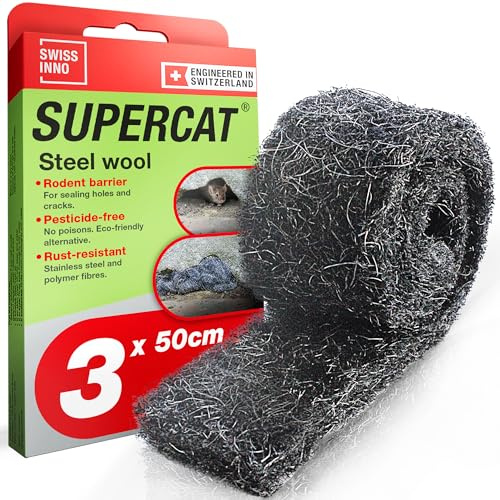 SWISSINNO Lana d’Acciaio Stop Roditori – 3 rotoli 50 cm – rete antitopo in acciaio inox antiruggine – blocca roditori (topi, ratti, martore) e insetti – casa/garage – interno/esterno tagliabile DIY