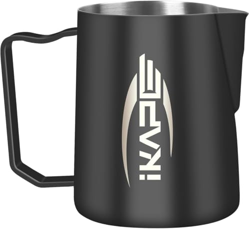 IKAPE Brocca per latte espresso con beccuccio affilato per utensili da barista, 350 ml, colore: nero