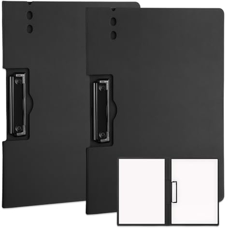 2 stycken klämmapp A4 med lock, skrivmapp klämbräda med lock, klämbräda a4, vikbar klämbräda, lätt klämmapp a4-plast för företag, kontor, skola eller restaurang (svart)