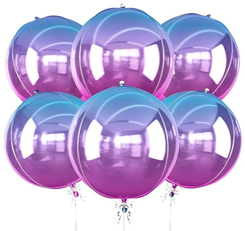 6Pcs Gradient Purple Round Foil Balloons, 22 Large Helium Ball Mylar Balloon, Metallic Purple Foil Balloon for Birthday Graduation Wedding Anniversary Bachelorette Disco Prom Party Decorations