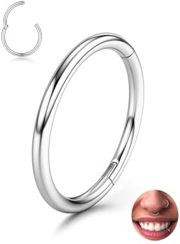 316L Stainless Steel 14/16/18/20G Nose Ring Hoops Septum Piercing Jewellery | 1Pc Hypoallergenic Cartilage Helix Daith Conch Tragus, 14K Gold Plated, Silver, Rose Gold, Black, Rainbow, Blue, 5-12mm