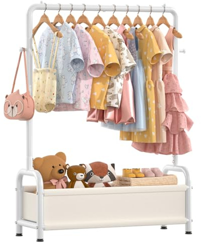 ZHKINGGS Kids Clothes Rail with Storage Shelf, Kids Dress Up Rail for Coats Skirts, Small Baby Childrens Dressing Up Rail for Hanging Clothes, Kids Wardrobe Organizer (Classic, White)