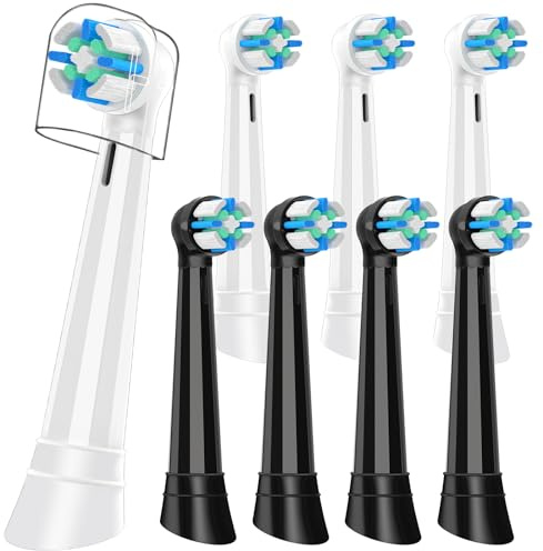 8 Testine di Ricambio Compatibili con Oral B IO 3N/3/4/5/6/7/8/9/10 Series Spazzolino elettrico IO, Testina Spazzolino Compatibile con Oral B IO Per la pulizia dei denti (Nero/Bianco)