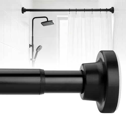 SILKVERSE Black Shower Curtain Rods 17-83 Inch, Adjustable 1 Diameter Drapery Telescoping Curtain Rods for Bathroom,No Drill Anti-Rust Non-Slip Heavy Duty Spring Tension Shower Rod