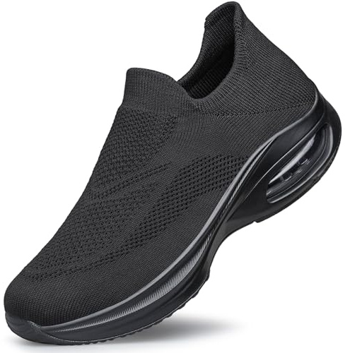 HOIYHEK Womens Slip On Trainers Walking Shoes with Non Slip Running Shoes Ultra-Lightweight Breathable Comfortable Mesh Sneakers for Gym Workout Walking Nursing & Casual Daily Black Size 5