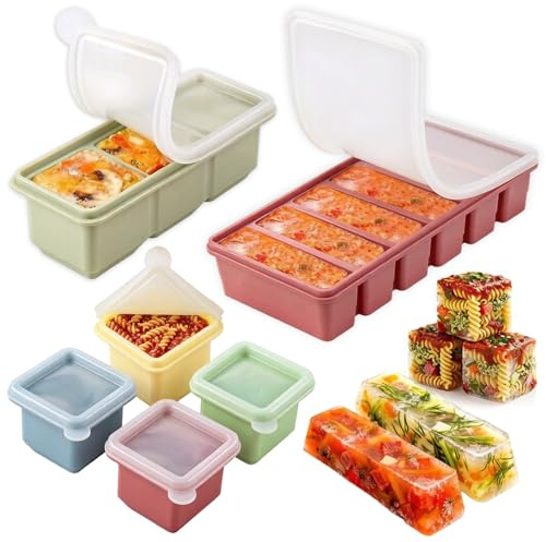 Feegela Set 6 Piezas Molde Hielo Silicona con Tapa,4x125ml+3x125ml+6x100ml