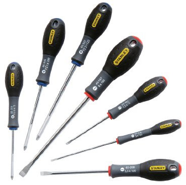 STANLEY 0-65-425 FatMax Jeu De 7 Tournevis Parallèle/Évasé/Pozidriv - Fabriqués En France - Utilisation Intensive - Liaison Quasi Incassables - Grande Résistance - Sablage De L'Empreinte